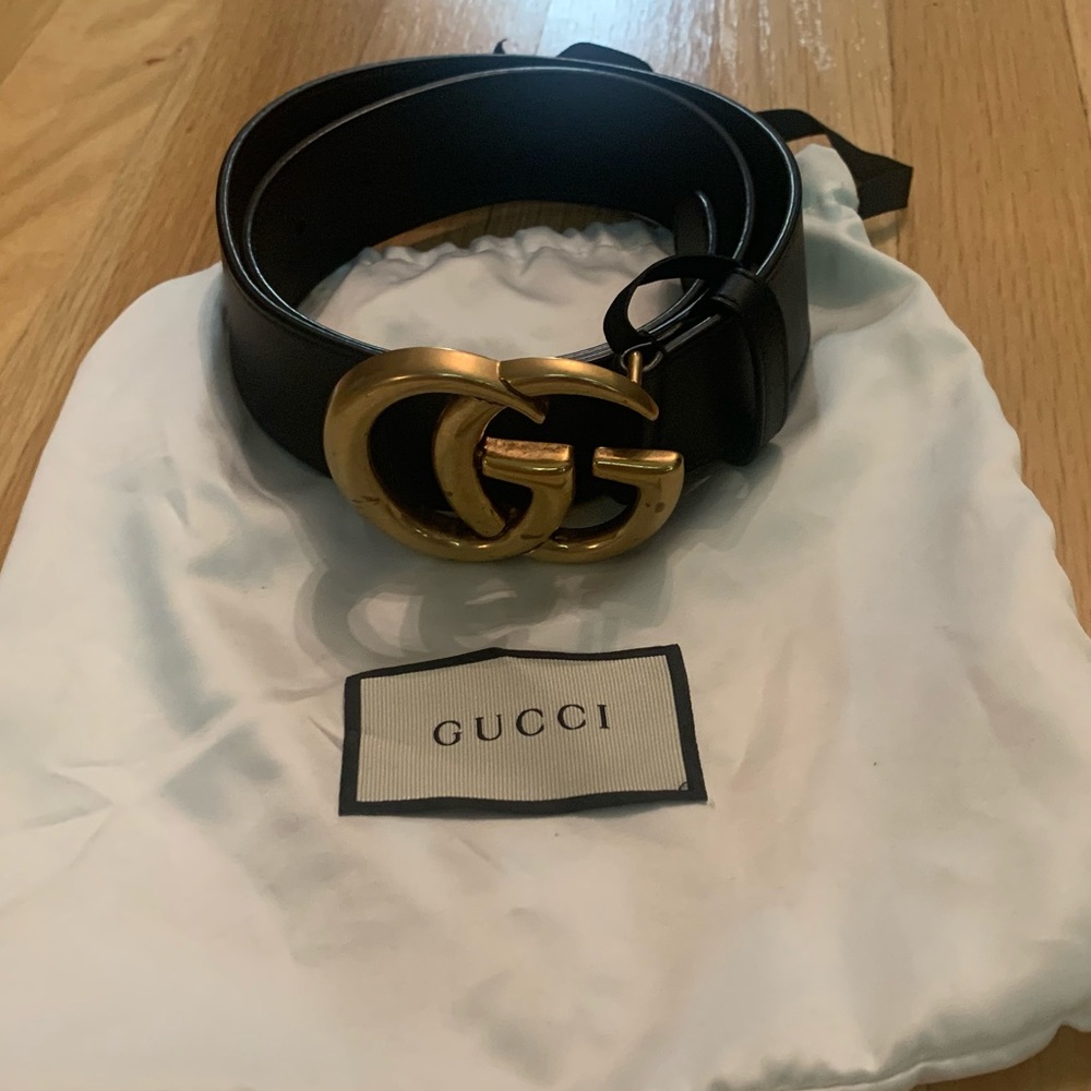 Gucci GG belt. Black/Gold. Sz: 75